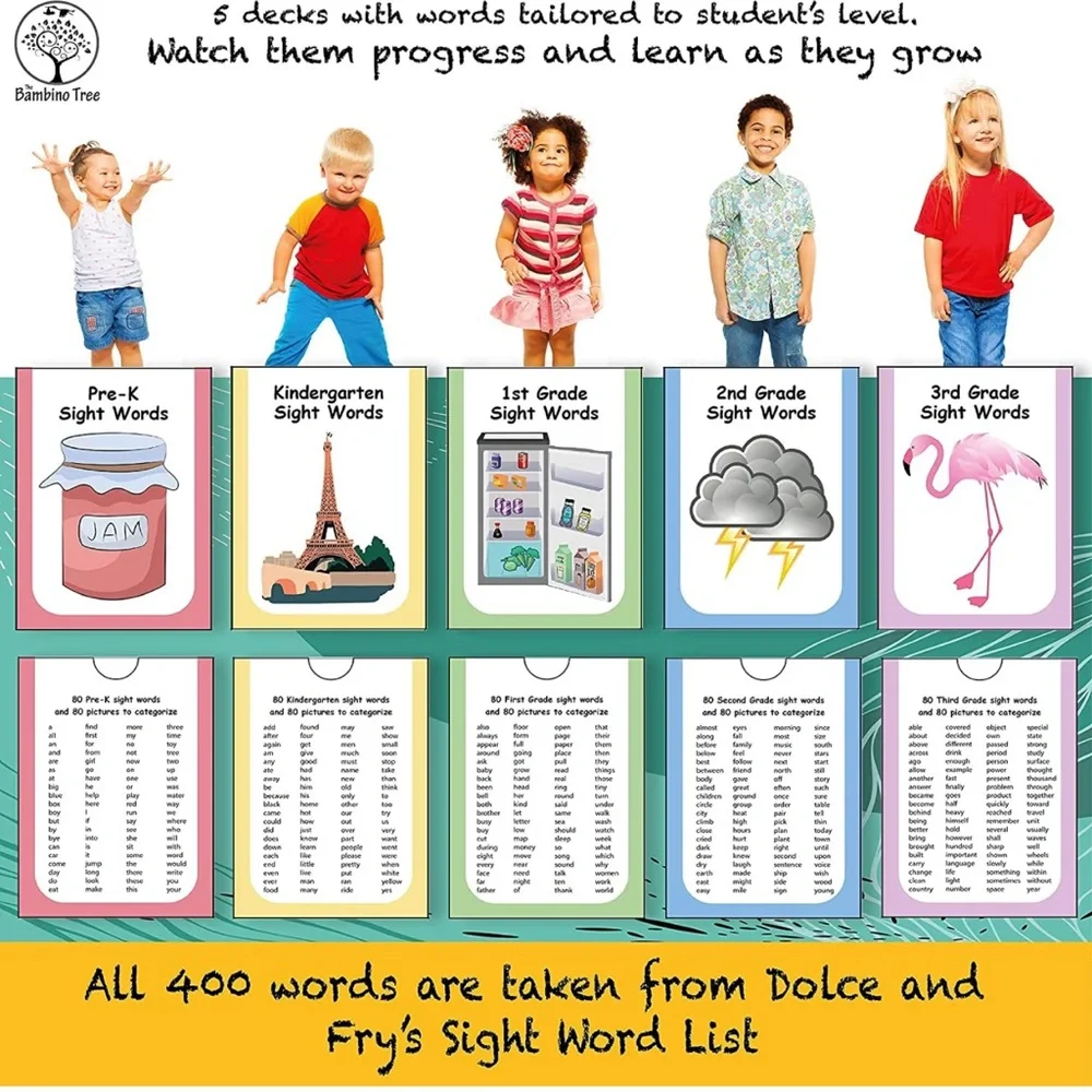 Sight Words Game for Kids - Educational Sorting Board Game with 400 Flash Cards